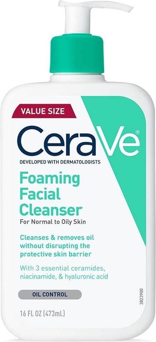 CeraVe Foaming Facial Cleanser. Face Wash for Oily Skin. 16fl oz | Skin Care with Hyaluronic Acid & Niacinamide. Makeup Remover. Daily Face Wash For Men & Women. Fragrance Free. Oil Control