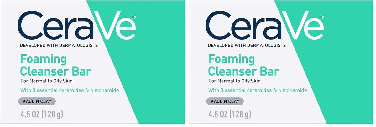 CeraVe Foaming Cleanser Bar. Soap-Free Body and Face Cleanser Bar for Oily Skin. Fragrance Free. 4.5 Ounce (Pack of 2)