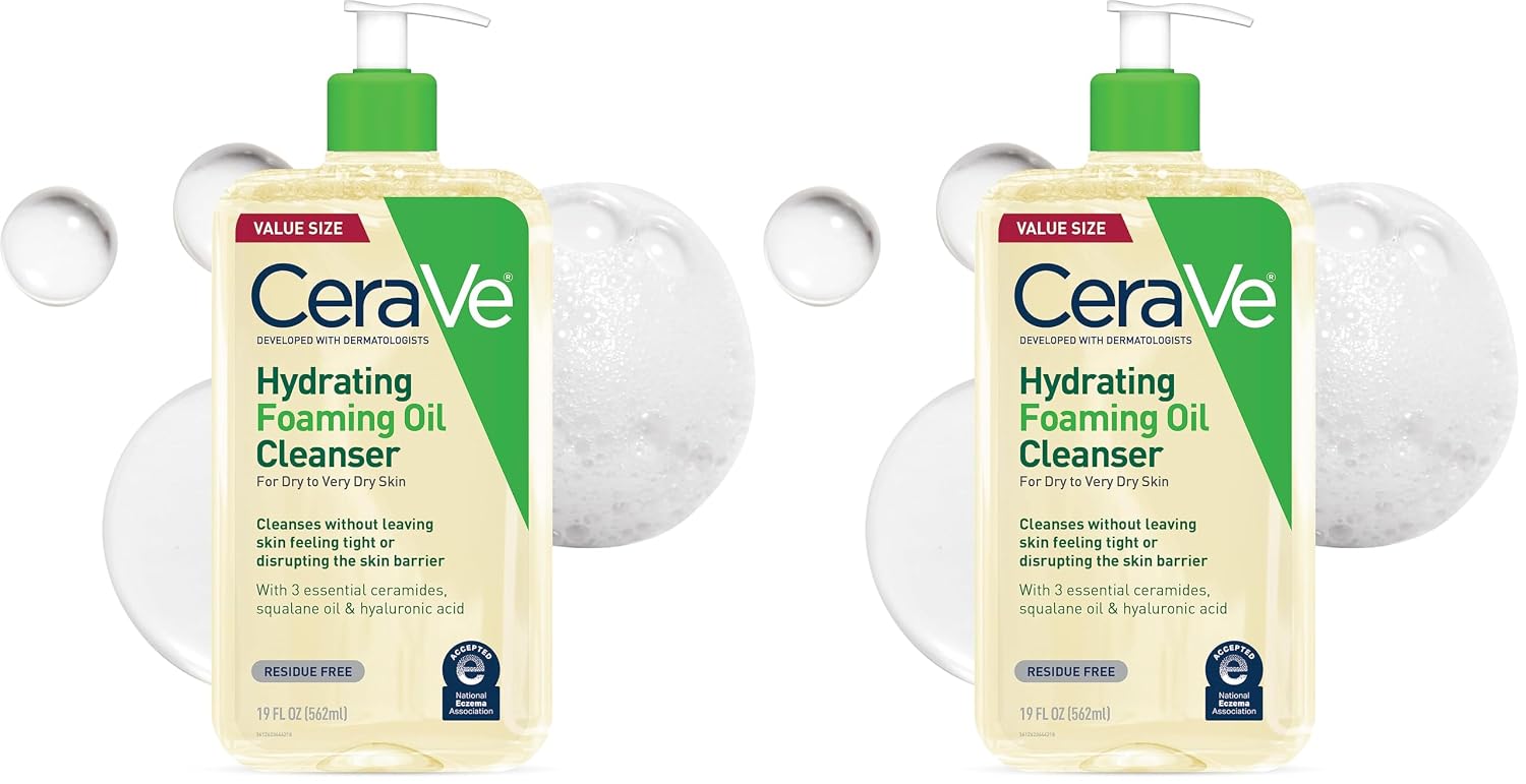 CeraVe Hydrating Foaming Oil Facial Cleanser with Hyaluronic Acid. 8oz | Squalane Face & Body Wash with Double-Cleansing Efficacy Removes Makeup without Residue. For Dry To Very Dry Skin